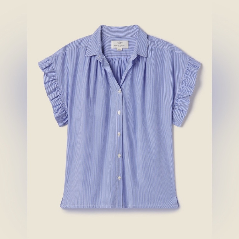 Trovata Birds of Paradise Marianne B Ruffle Sleeve Shirt Blue/White Stripe